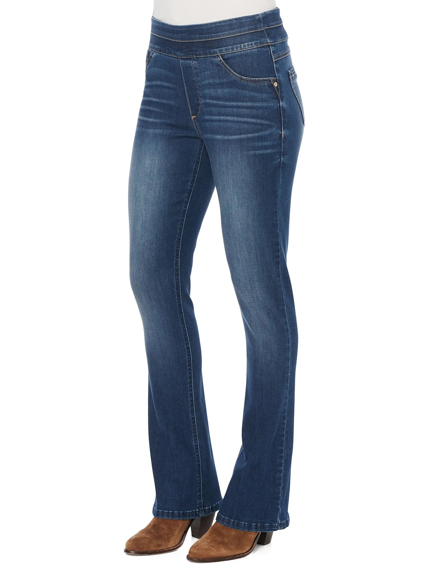 34" Inseam Long "Ab"solution High Rise Blue Itty Bitty Boot Glider Jeans