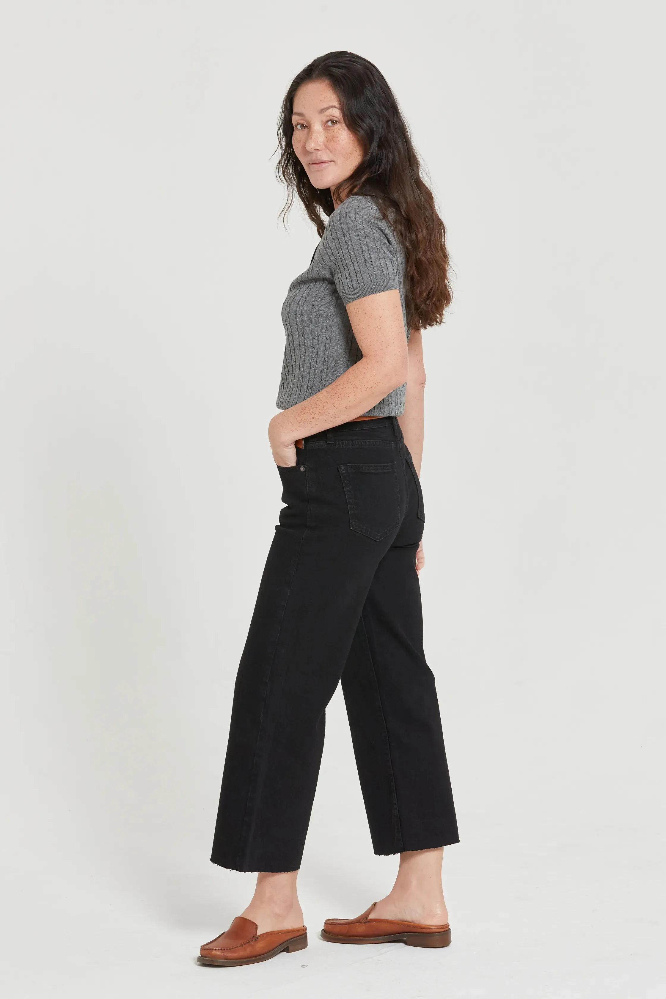 Aberdeen High Rise Wide Leg Crop Black