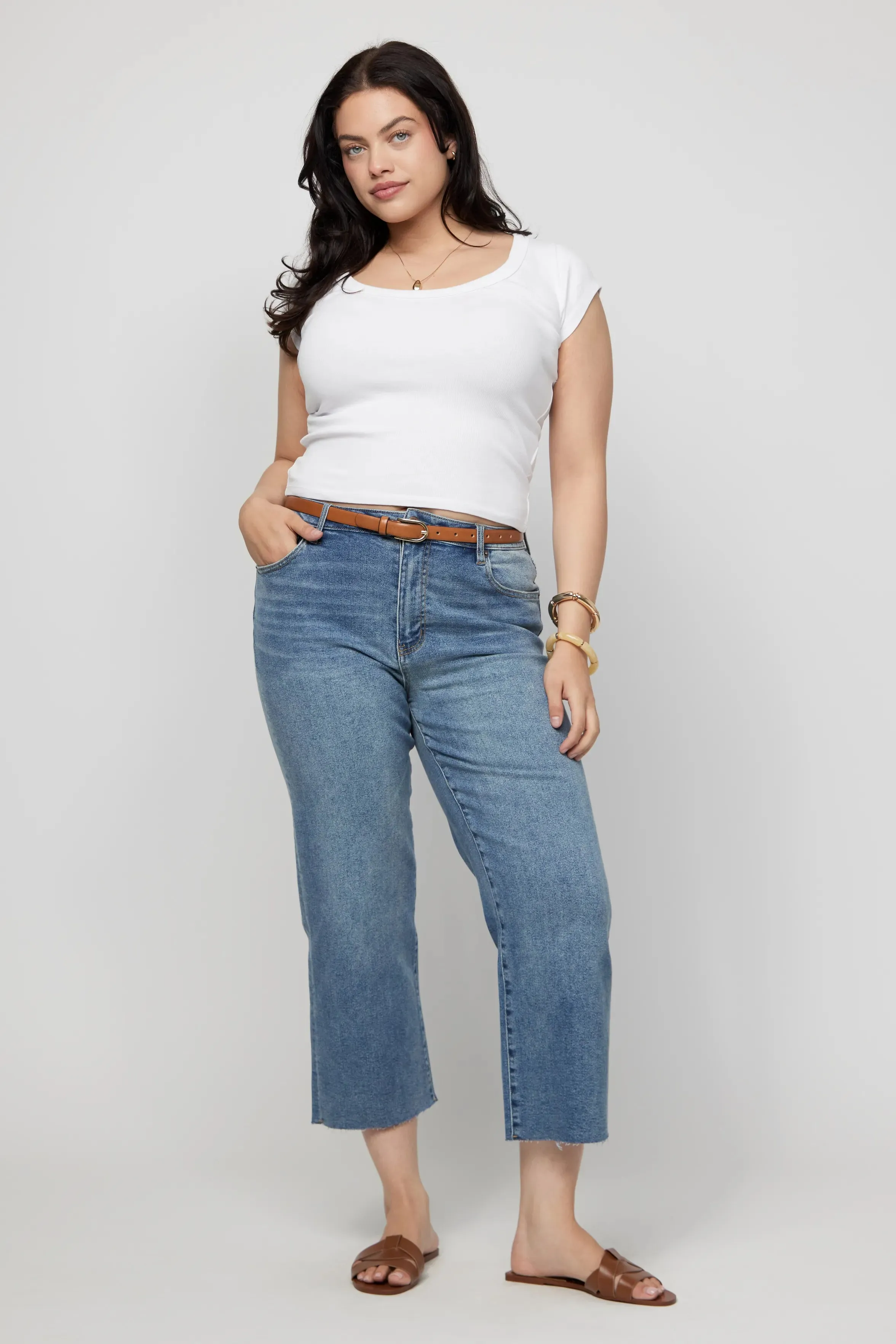 Aberdeen High Rise Wide Leg Crop Sculpt  Faded Indigo