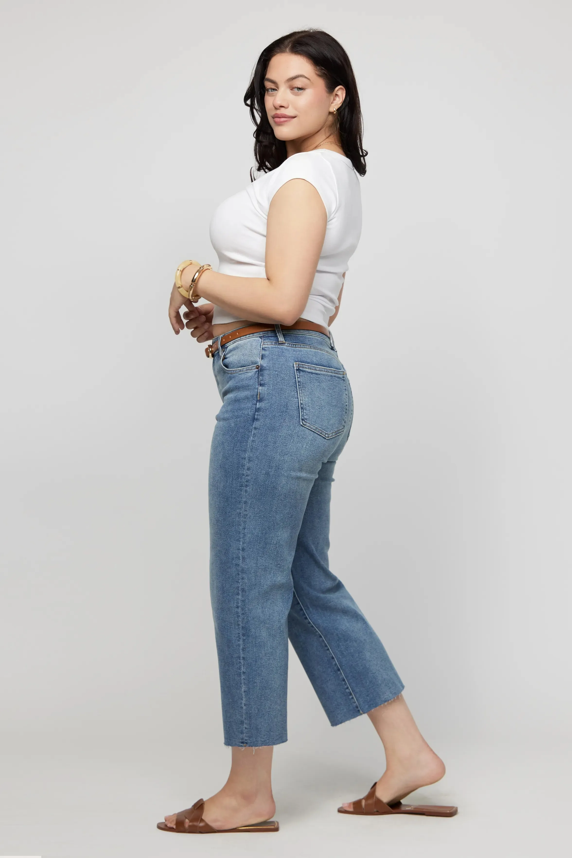 Aberdeen High Rise Wide Leg Crop Sculpt  Faded Indigo