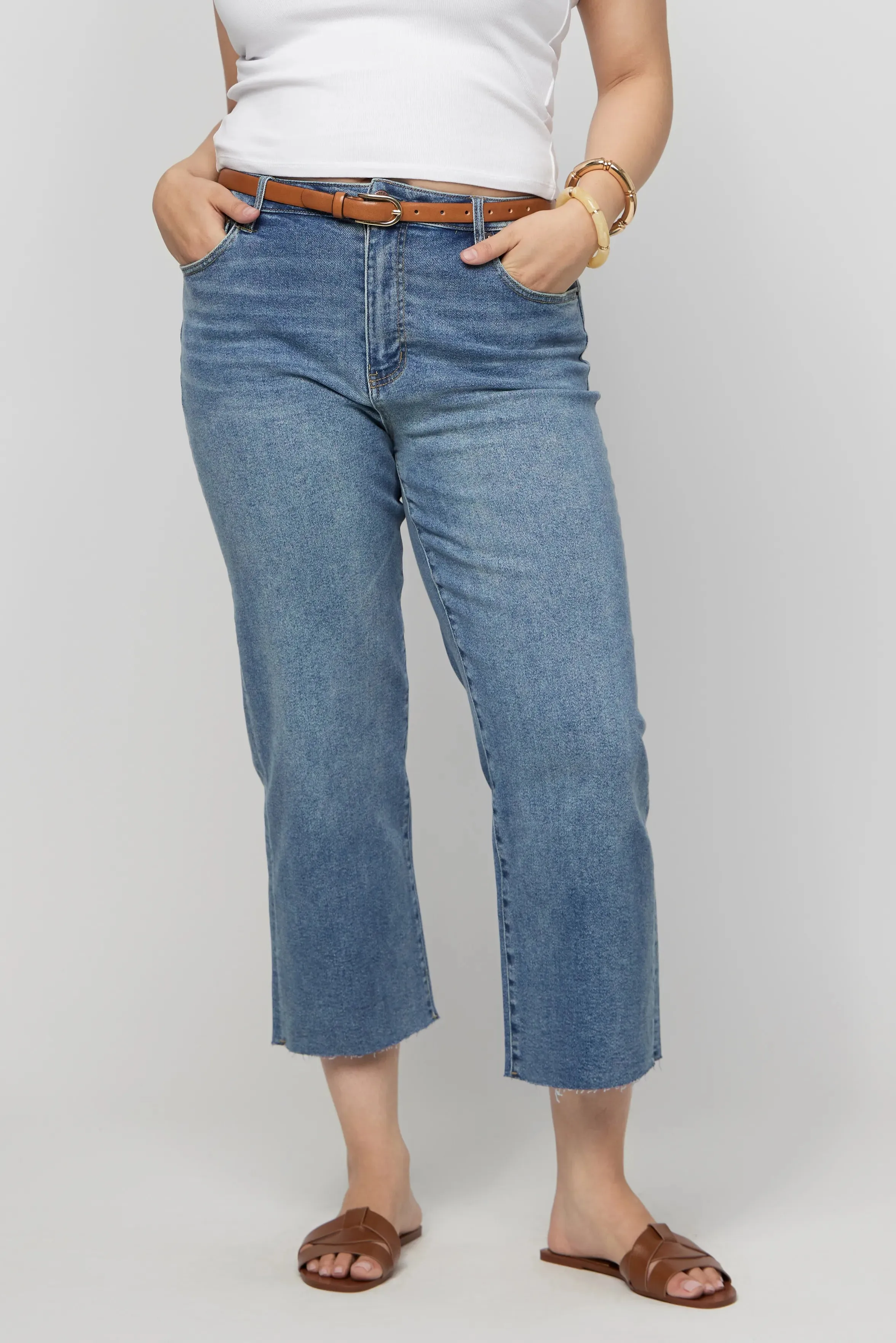 Aberdeen High Rise Wide Leg Crop Sculpt  Faded Indigo