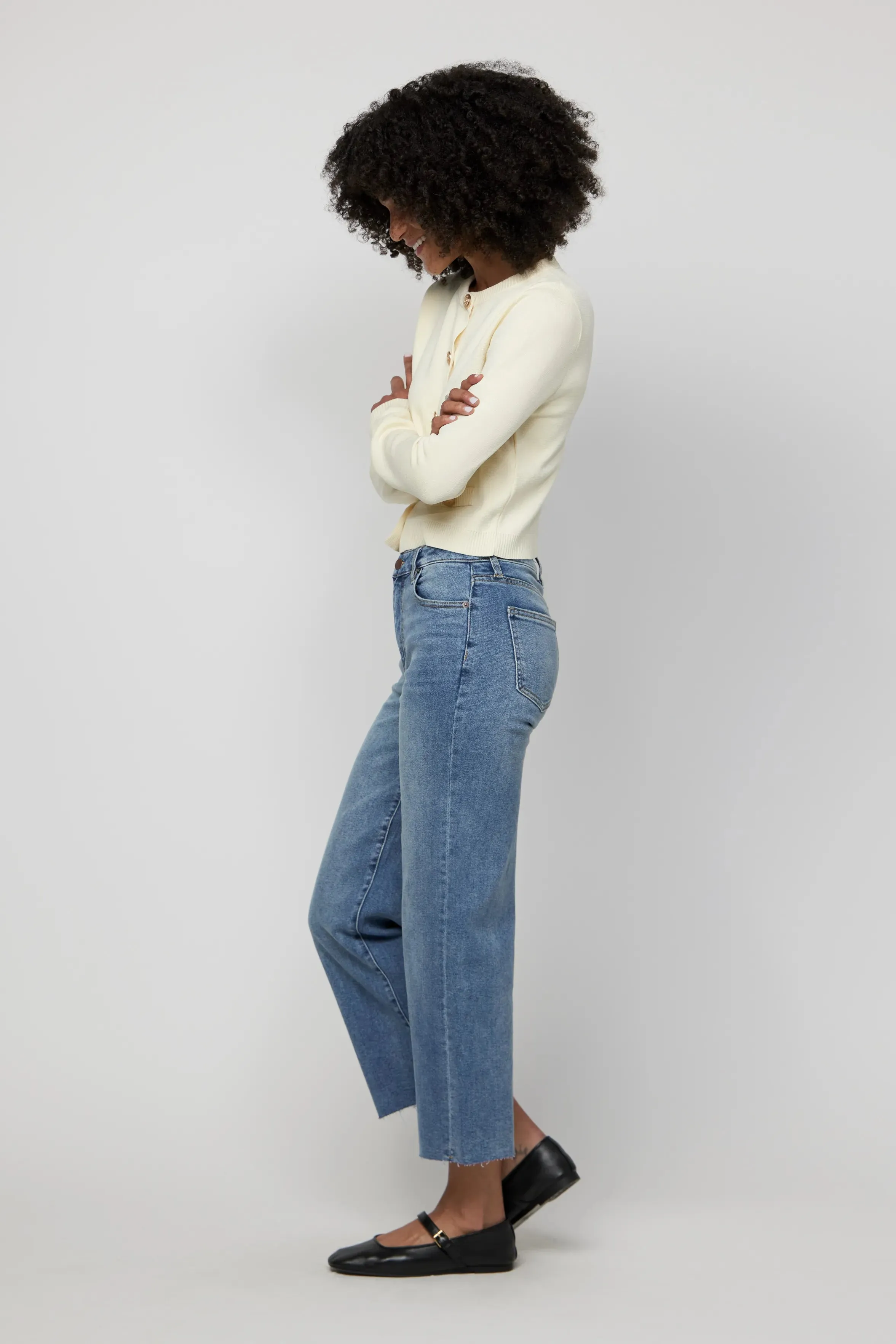 Aberdeen High Rise Wide Leg Crop Sculpt  Faded Indigo