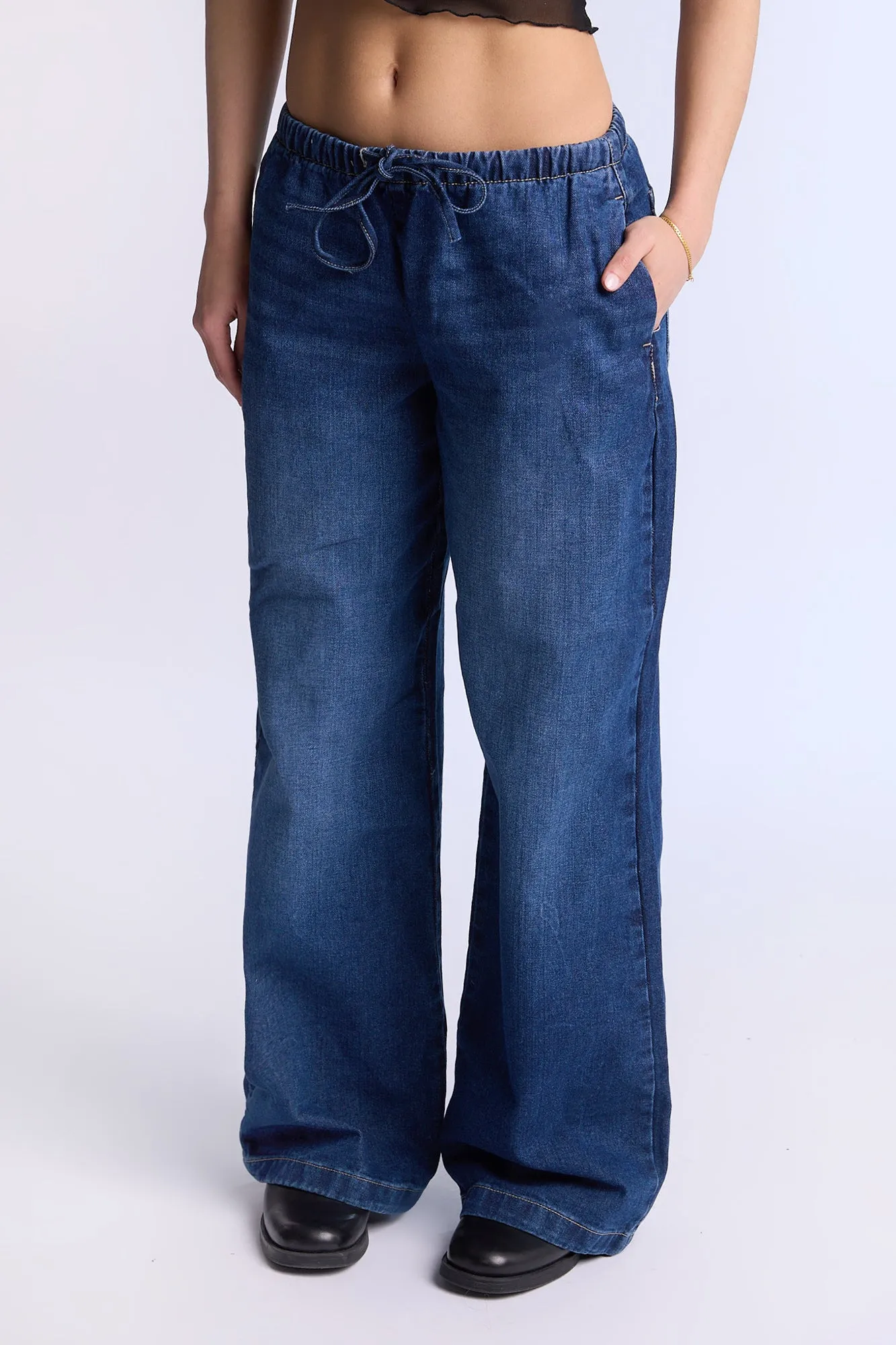 AERO Pull On Mid Rise Baggy Jeans