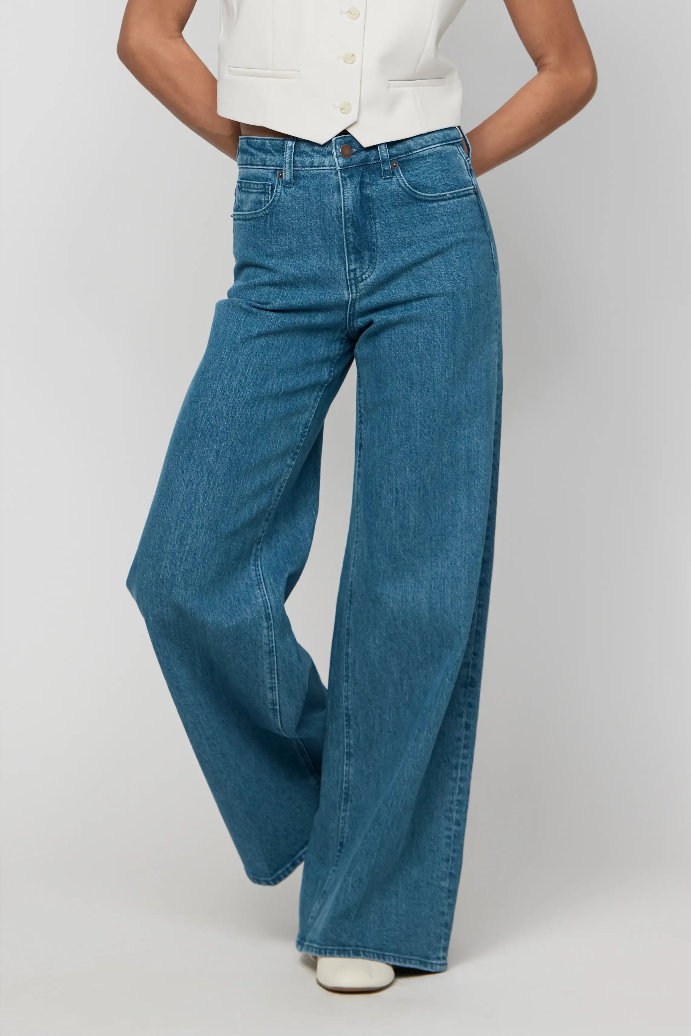Andrews High Rise Extra Wide Leg Medium Blue Green
