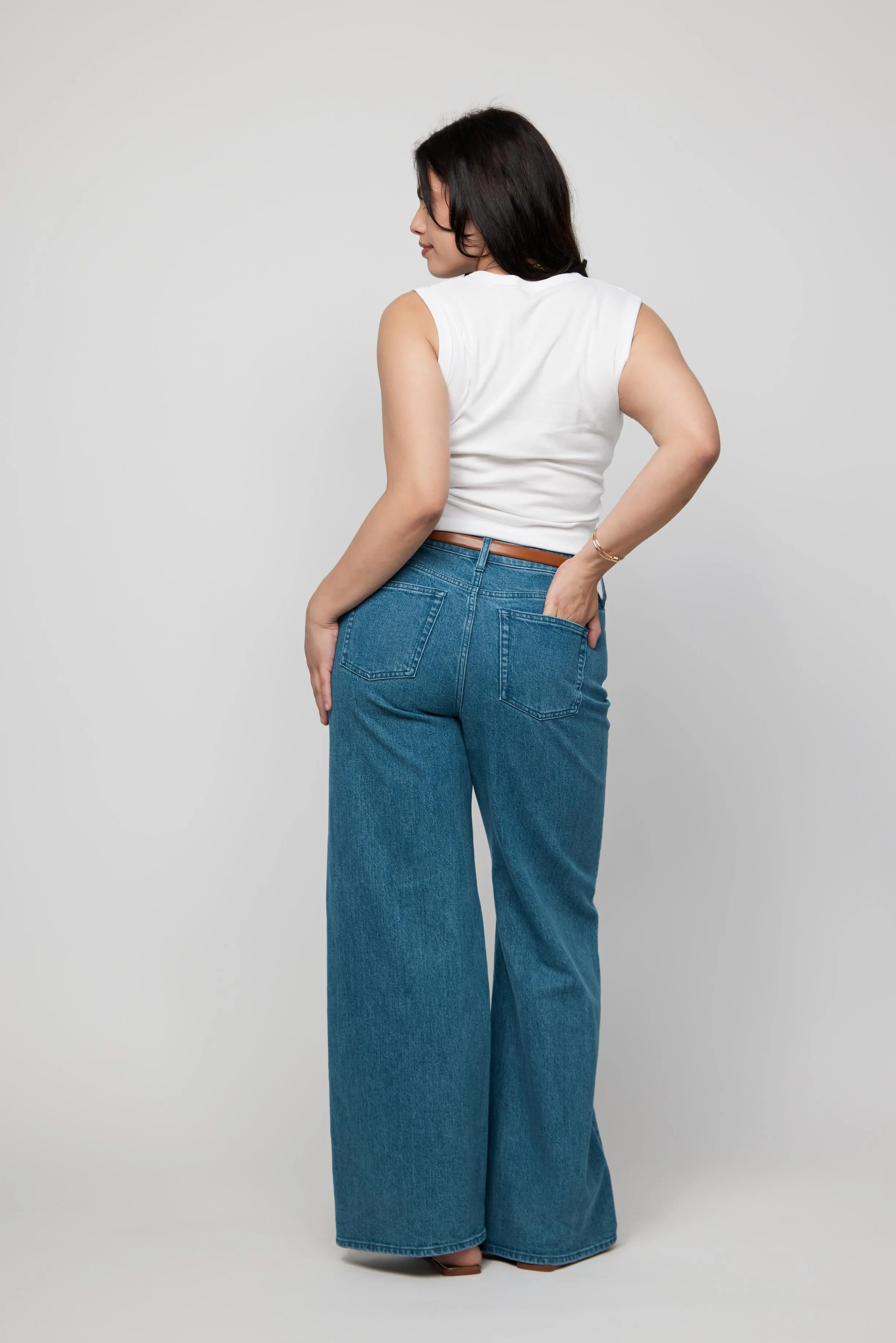 Andrews High Rise Extra Wide Leg Medium Blue Green