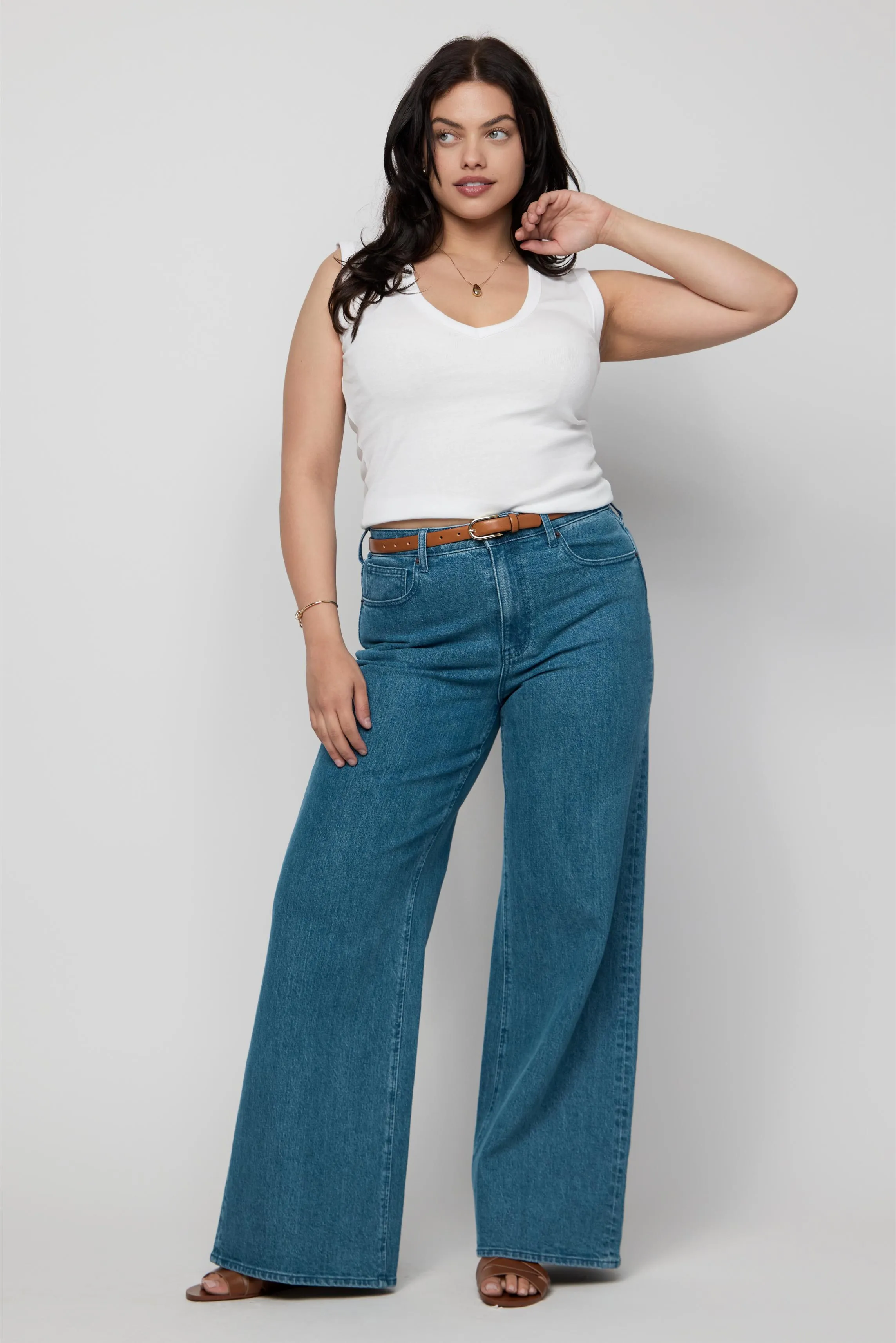 Andrews High Rise Extra Wide Leg Medium Blue Green