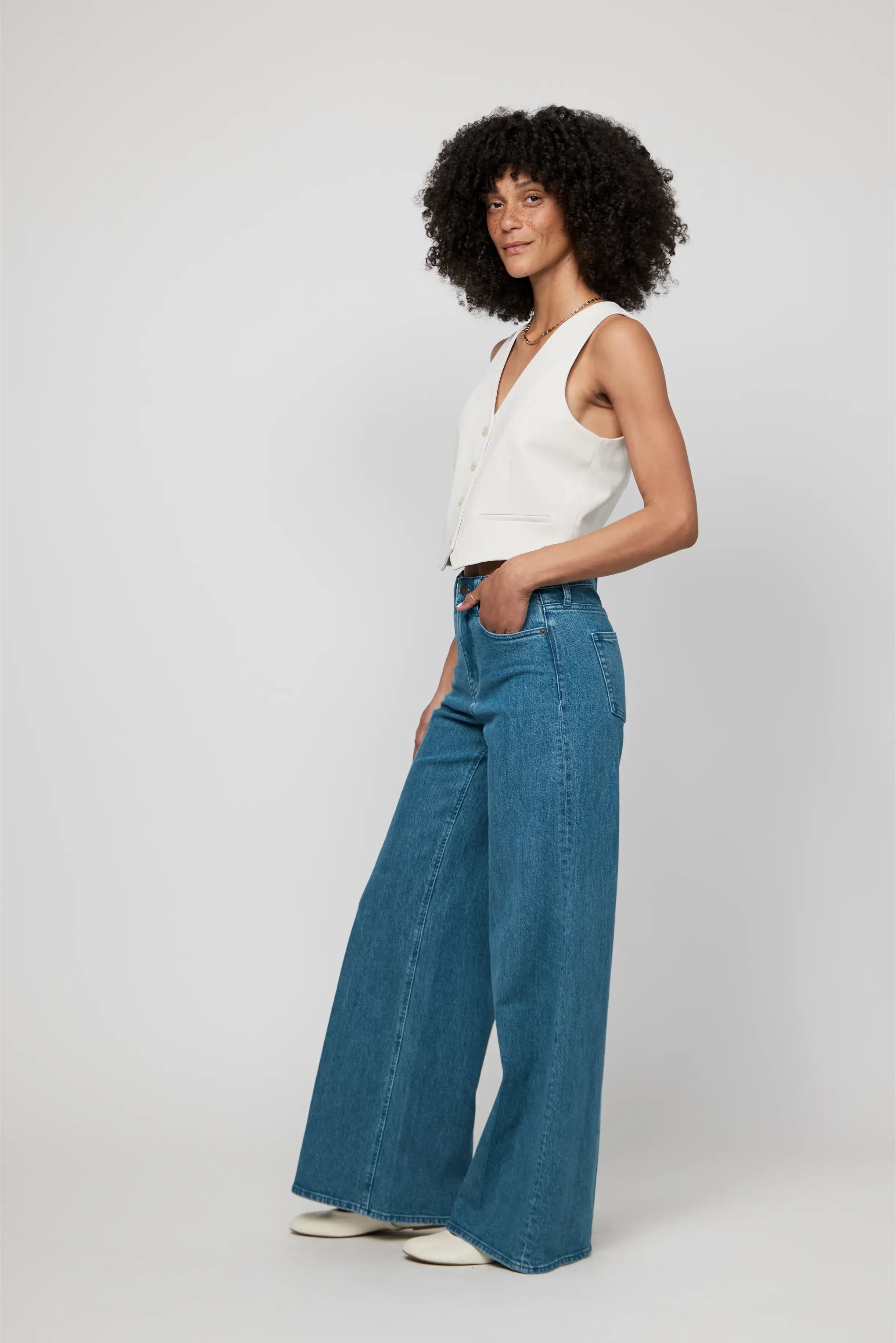 Andrews High Rise Extra Wide Leg Medium Blue Green