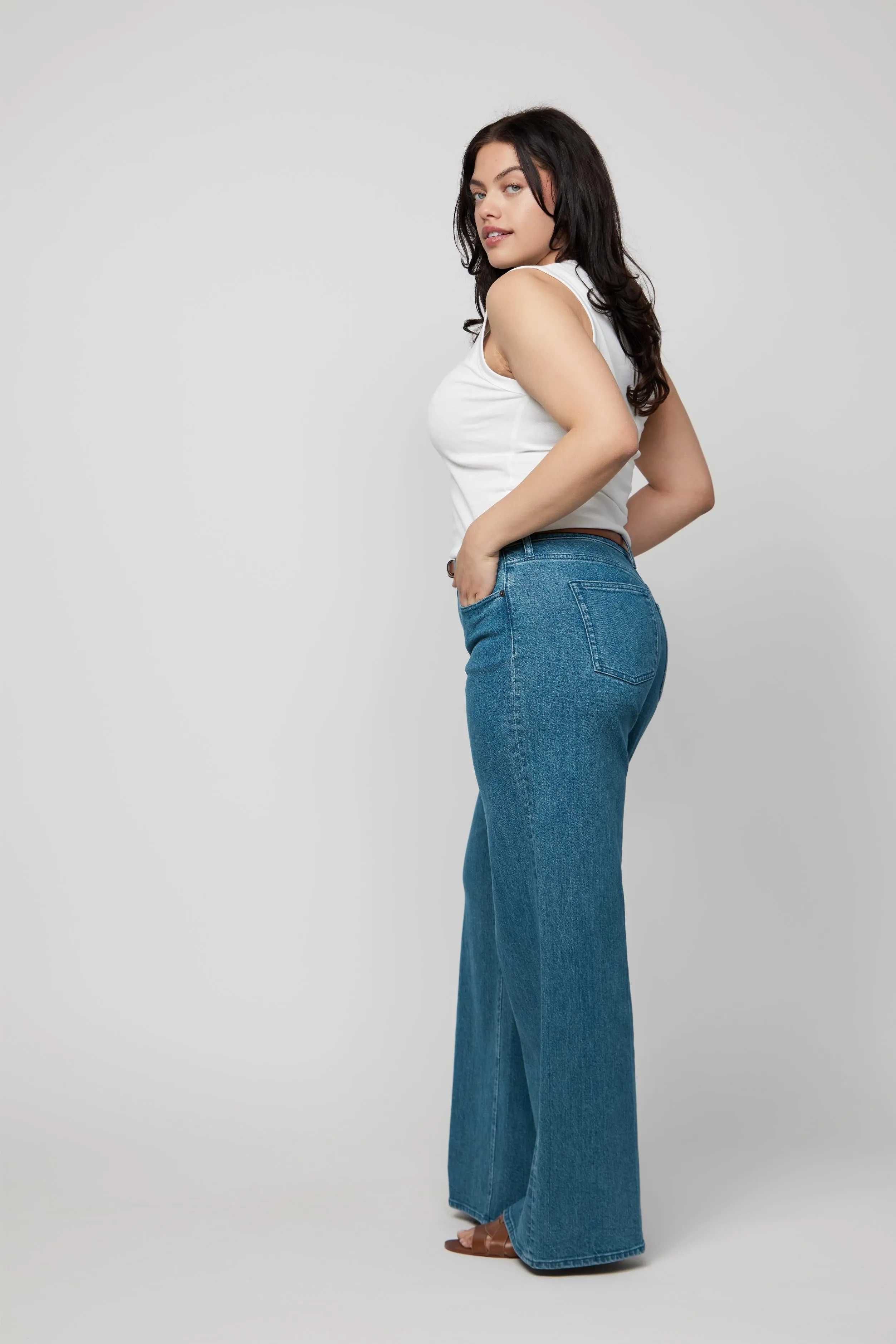 Andrews High Rise Extra Wide Leg Medium Blue Green
