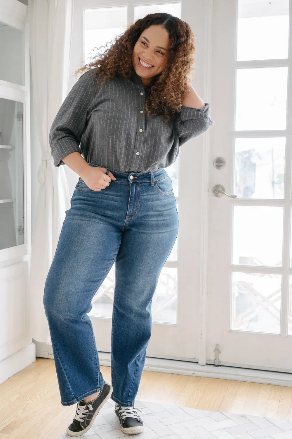 Aubrey Mid Rise Side Seam Detail Straight - PLUS