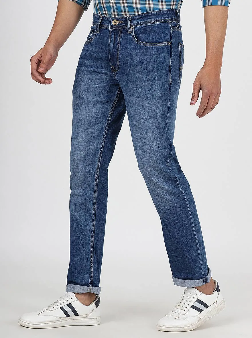 Blue Washed Straight Fit Jeans | Greenfibre