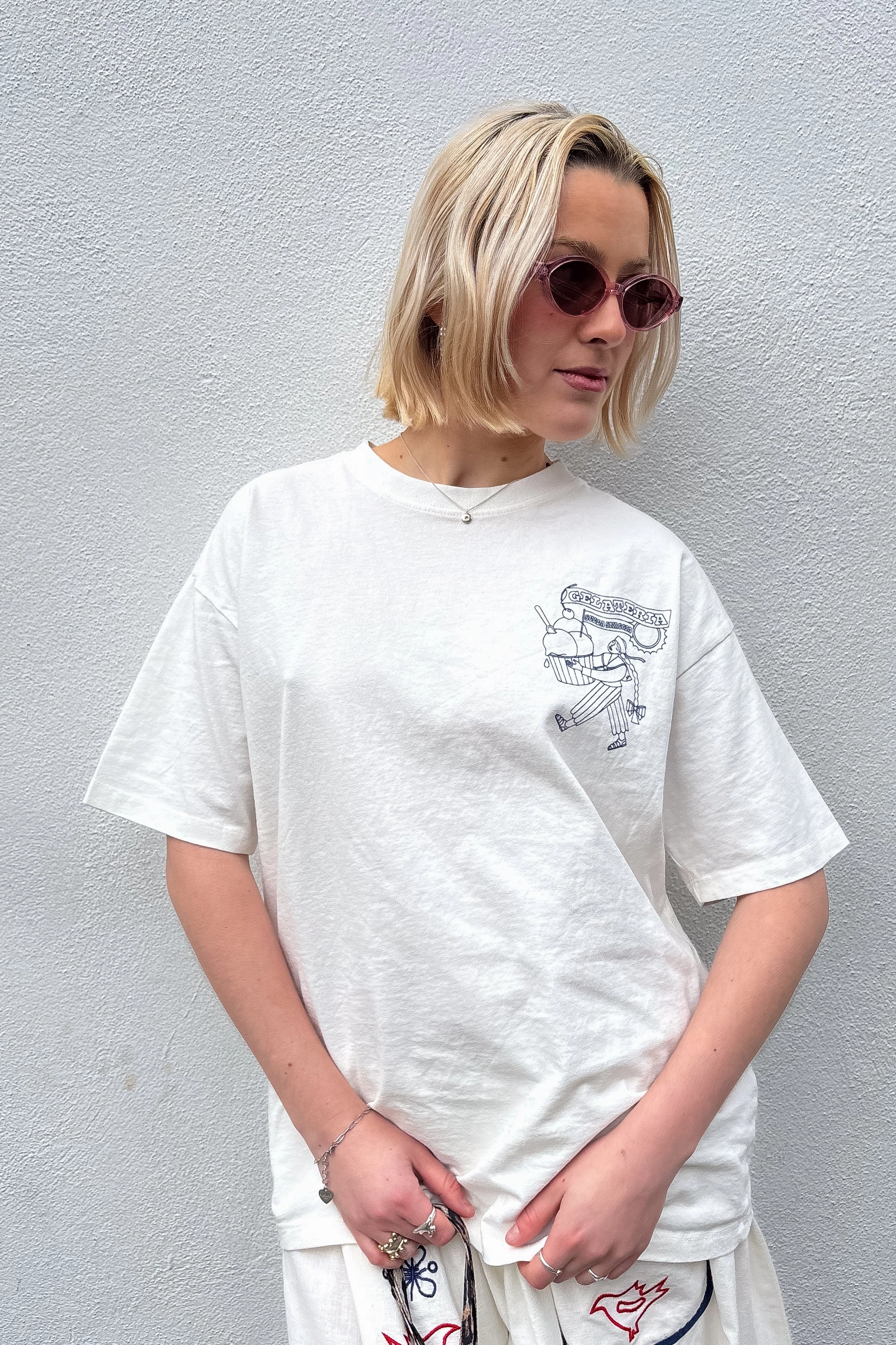 Damson Madder Gelati Girl White Boyfriend Tee