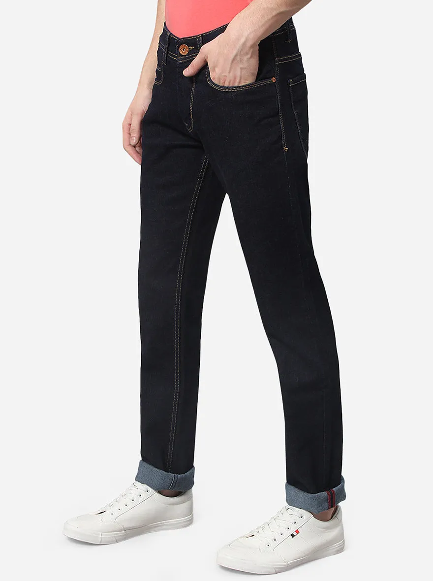 Dark Blue Solid Slim Fit Jeans | JadeBlue