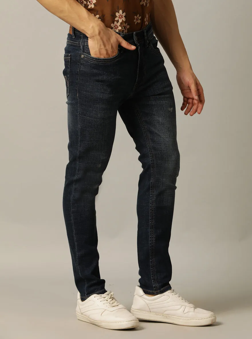 Dark Blue Washed Rider Fit Jeans | JadeBlue
