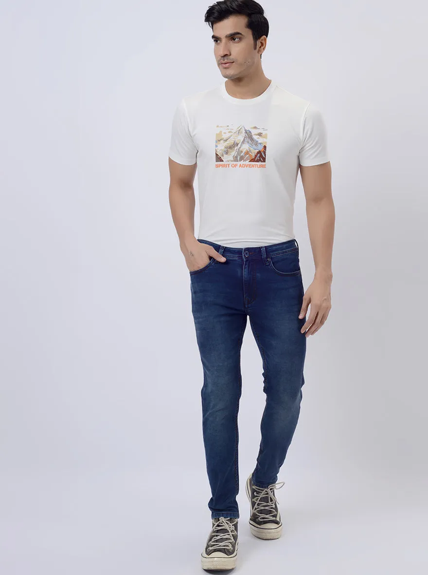 Dark Blue Washed Rider Fit Jeans | JadeBlue