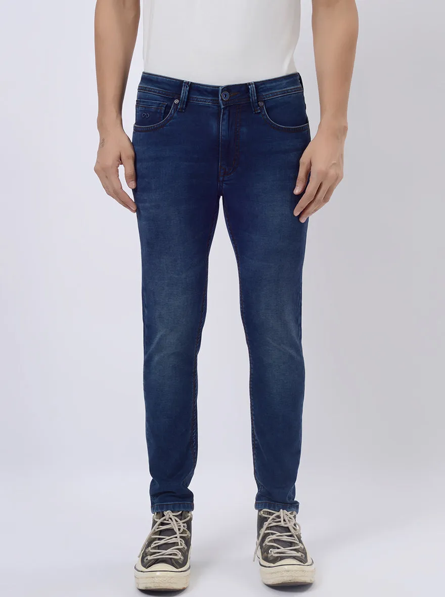 Dark Blue Washed Rider Fit Jeans | JadeBlue