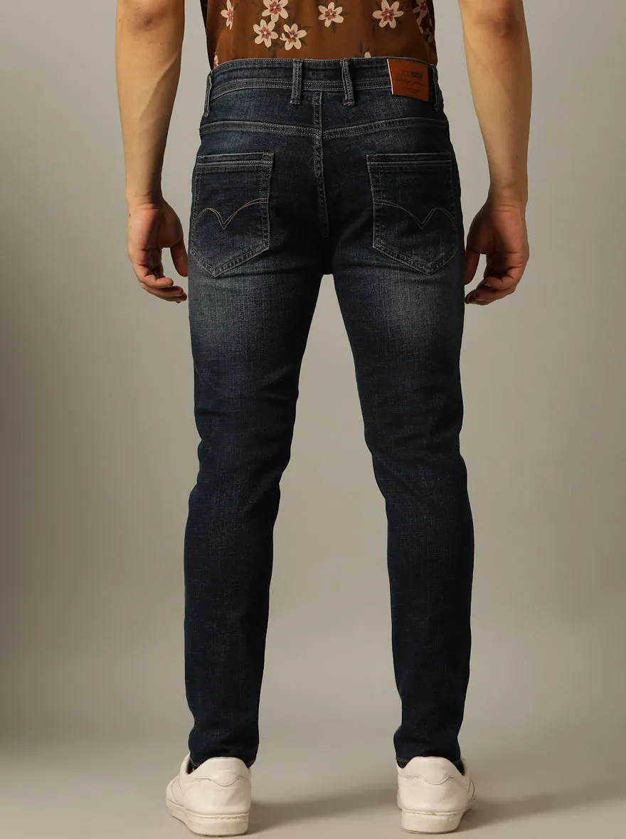 Dark Blue Washed Rider Fit Jeans | JadeBlue
