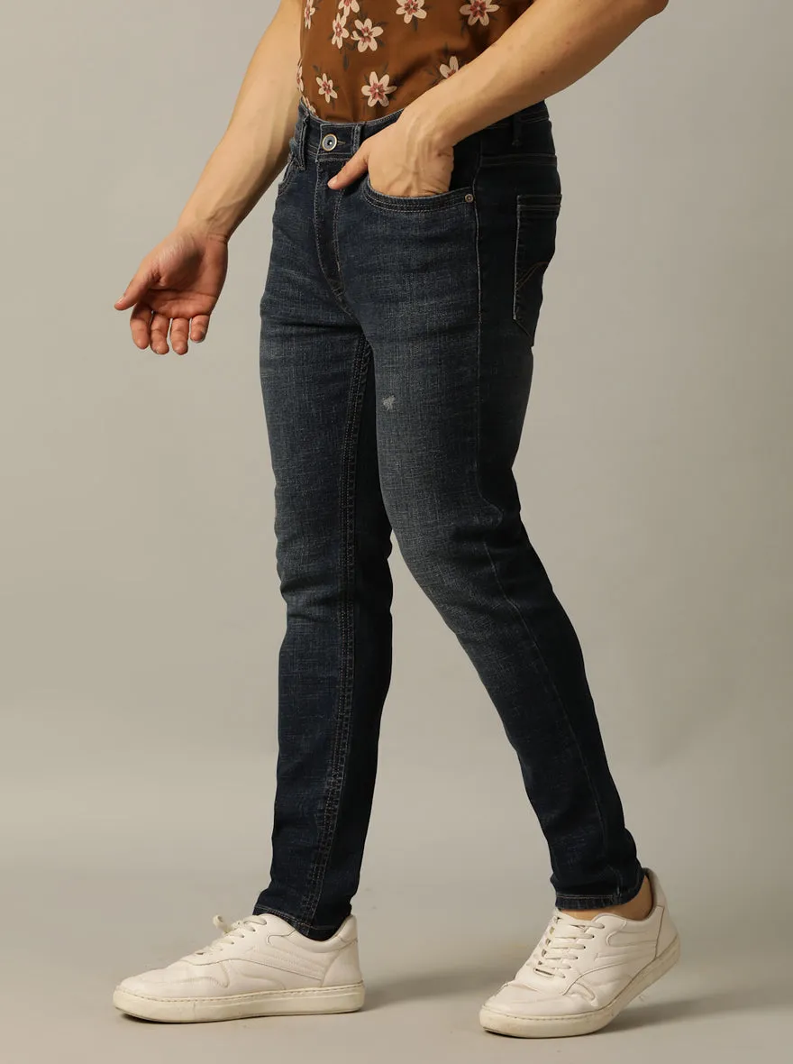 Dark Blue Washed Rider Fit Jeans | JadeBlue