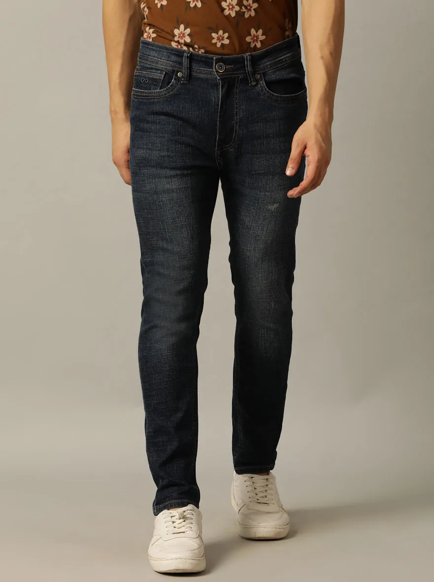 Dark Blue Washed Rider Fit Jeans | JadeBlue