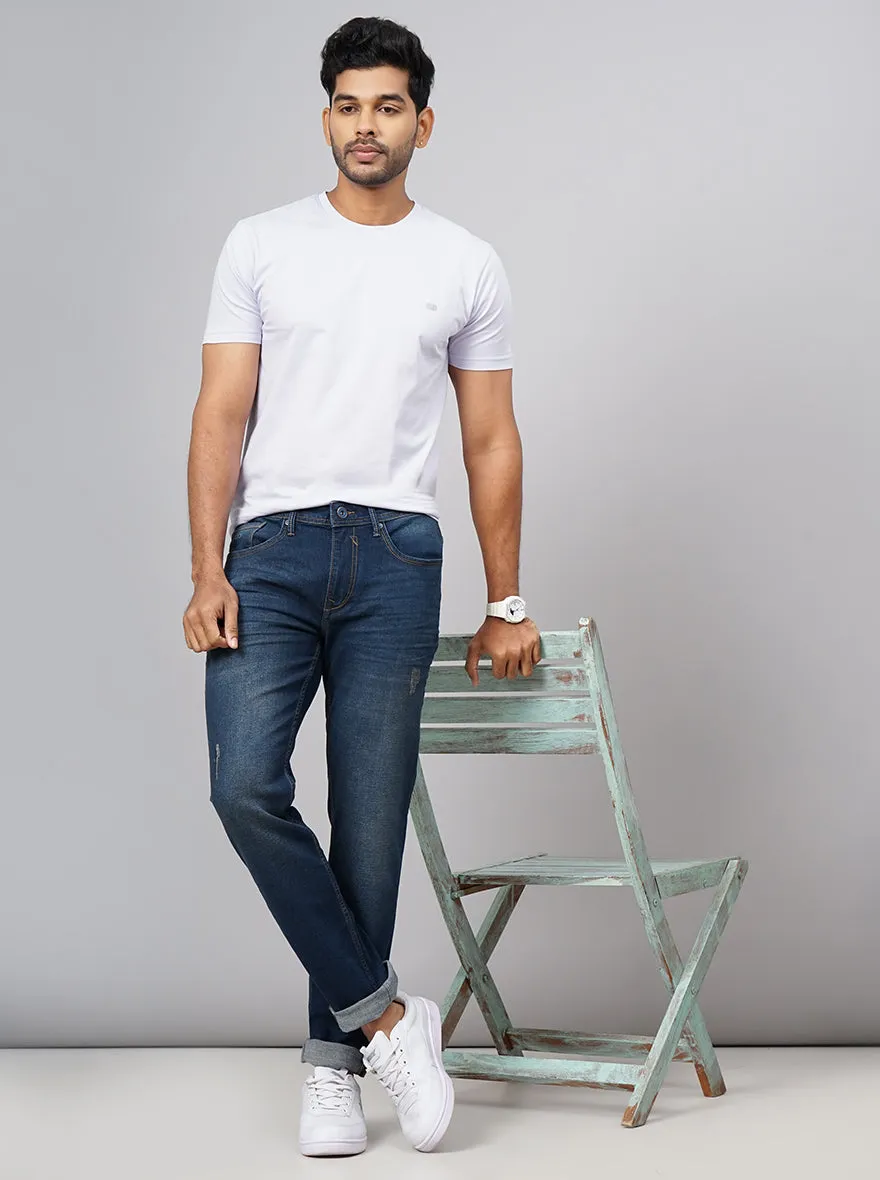 Denim Blue Washed Slim Fit Jeans | JadeBlue