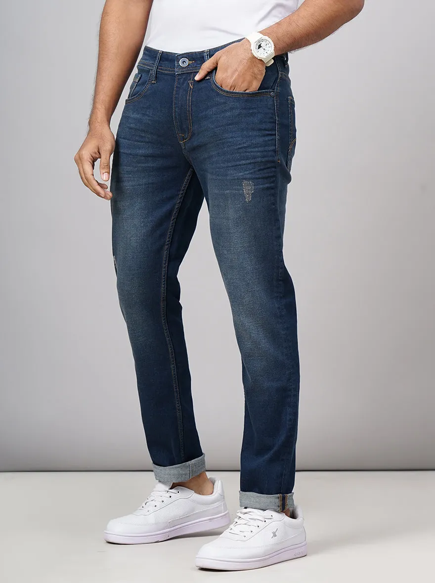 Denim Blue Washed Slim Fit Jeans | JadeBlue