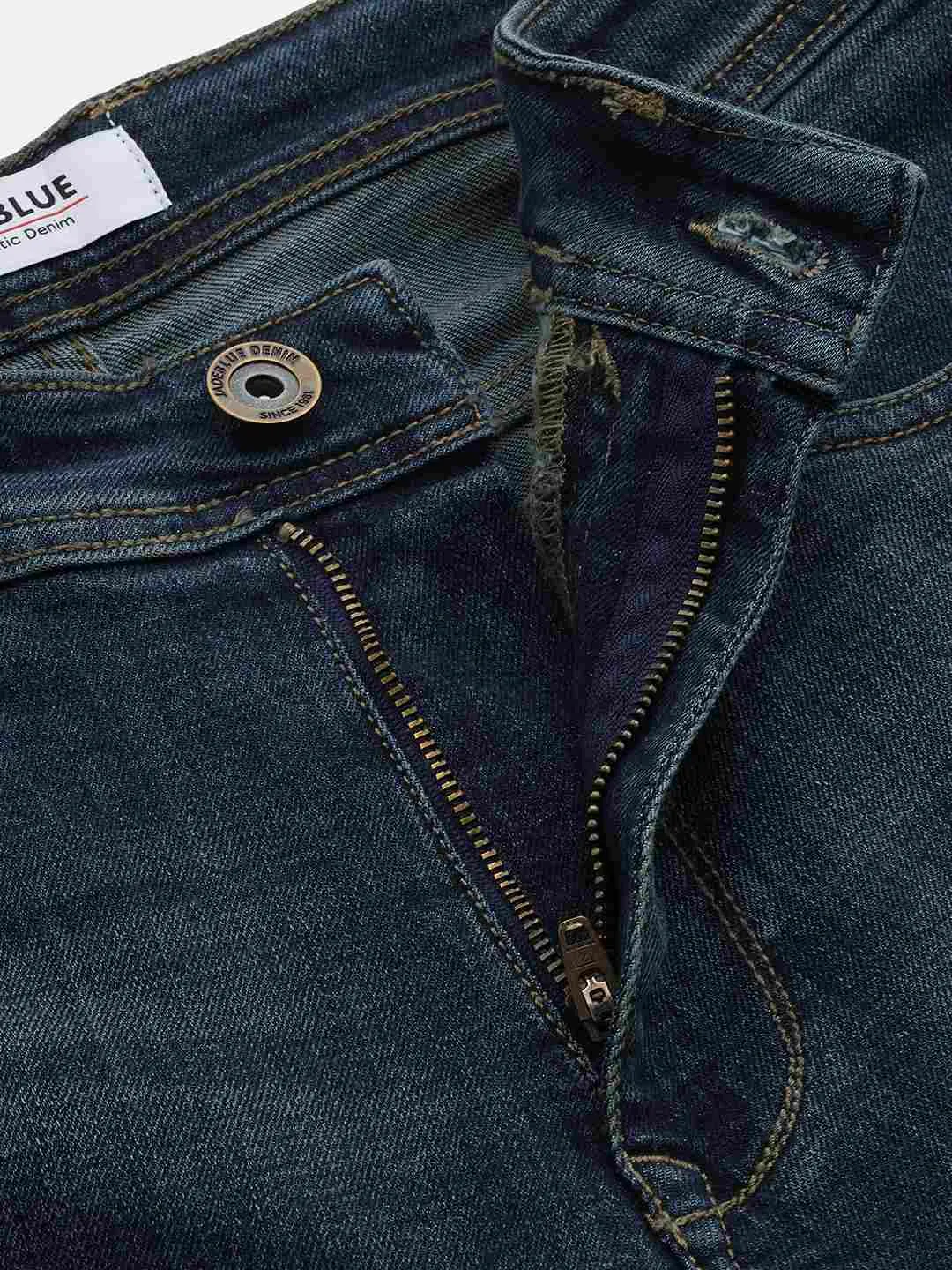 Denim Blue Washed Straight Fit Jeans | JadeBlue