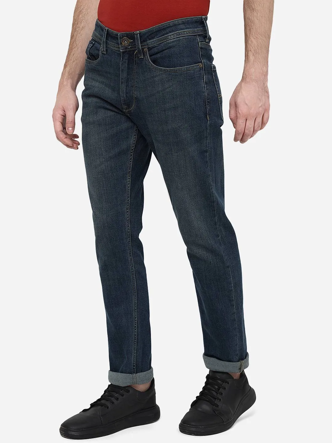 Denim Blue Washed Straight Fit Jeans | JadeBlue