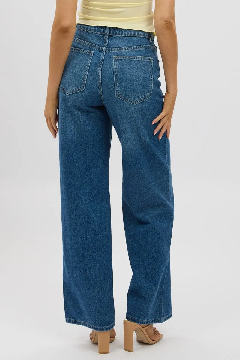 Denim Wide Leg Jeans Mid Rise