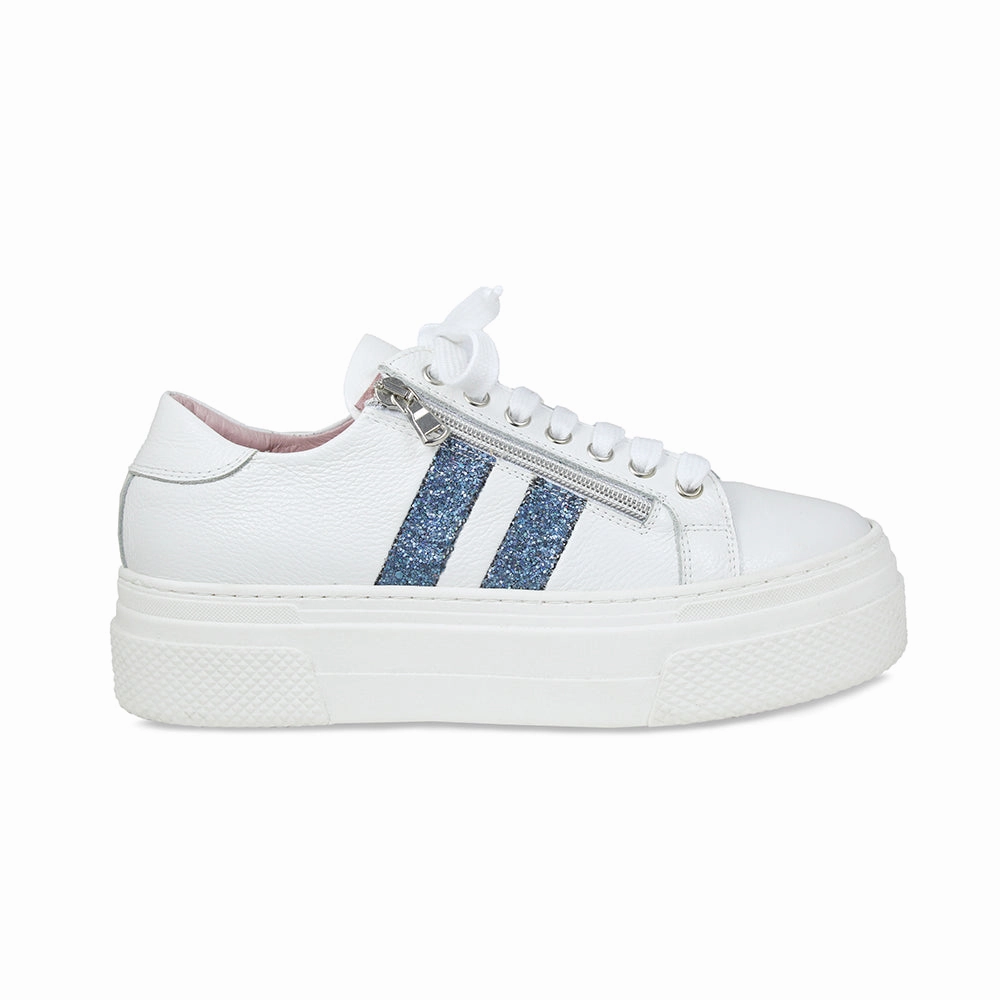 Diva: White Leather & Denim Glitter