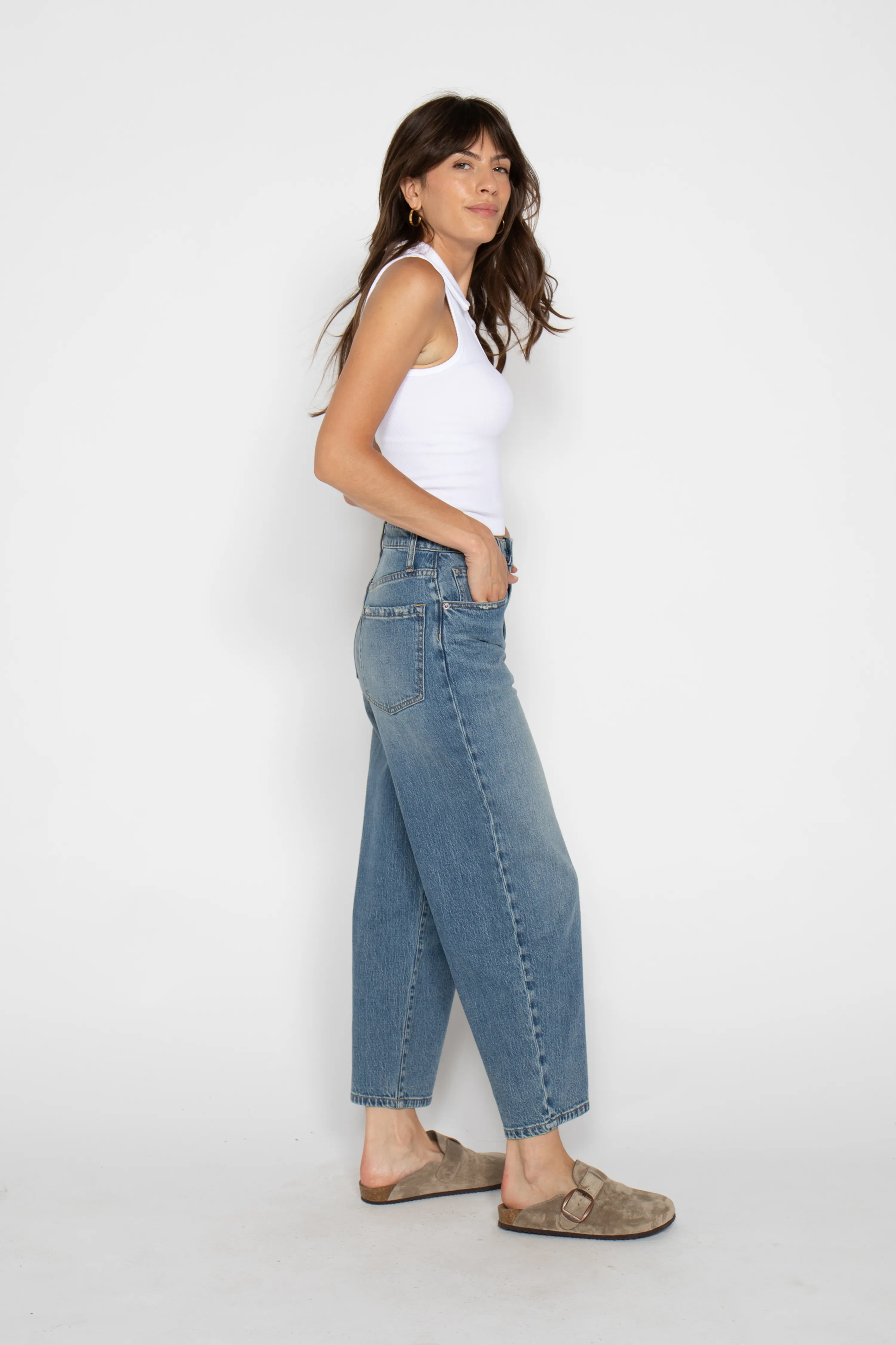 Harlow Barrel Leg High Rise Vintage Denim Indigo