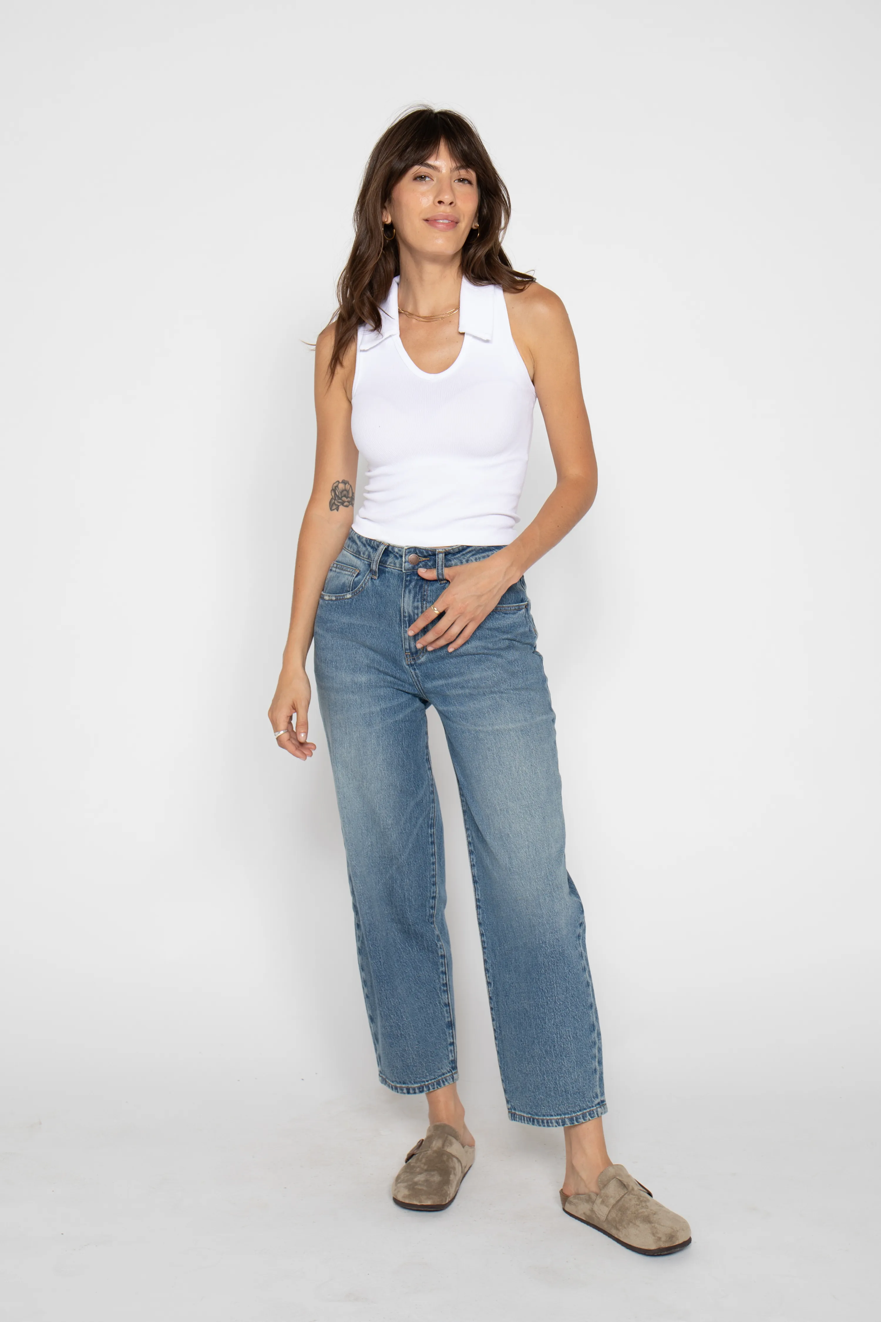 Harlow Barrel Leg High Rise Vintage Denim Indigo