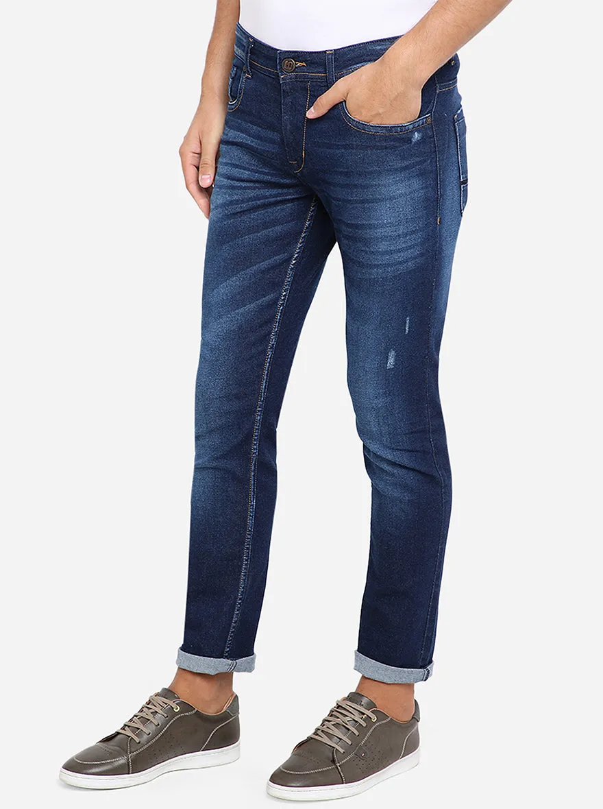 Indigo Blue Solid Slim Fit Jeans | Greenfibre