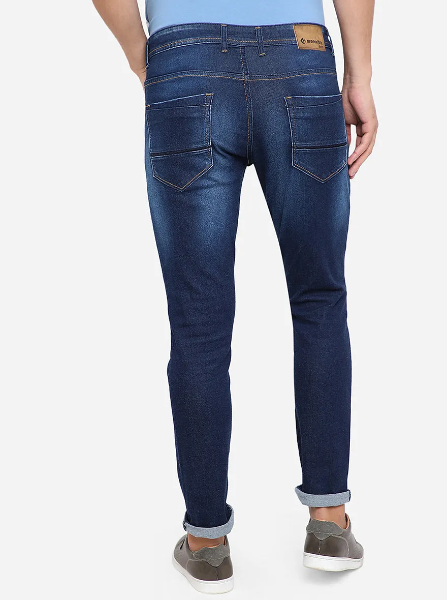 Indigo Blue Solid Slim Fit Jeans | Greenfibre