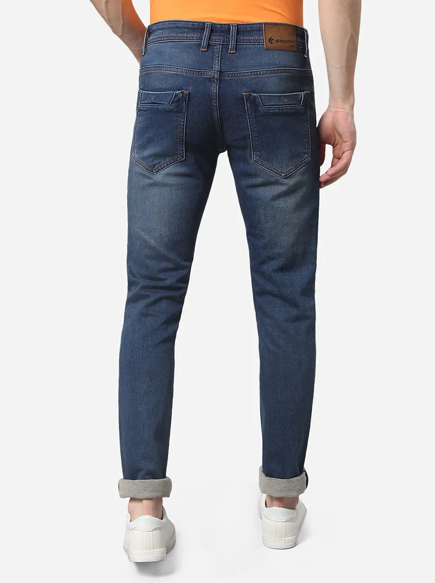Indigo Blue Washed Narrow Fit Jeans | Greenfibre
