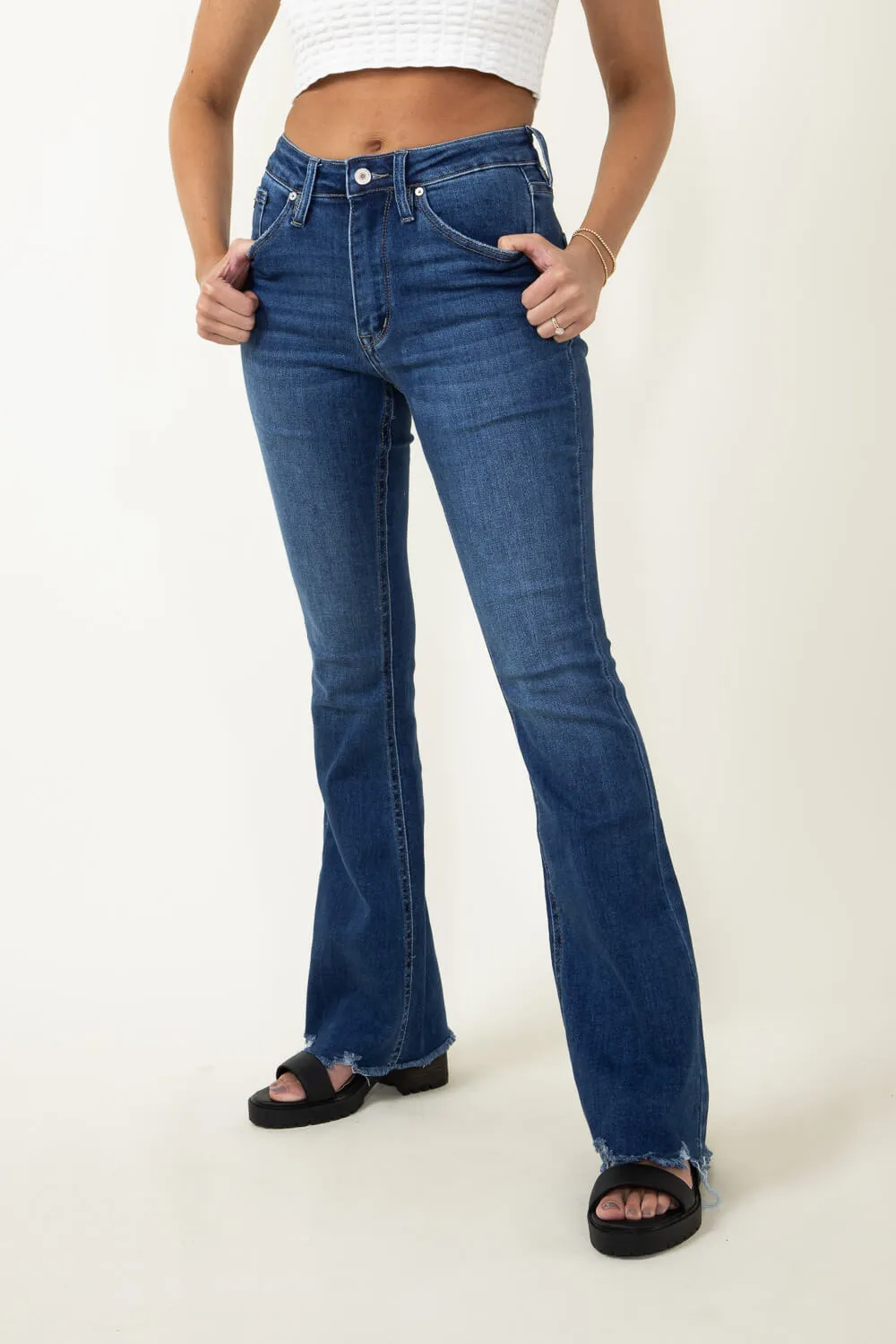 KanCan Brenda High Rise Distress Hem Bootcut Jeans for Women | KC11259D