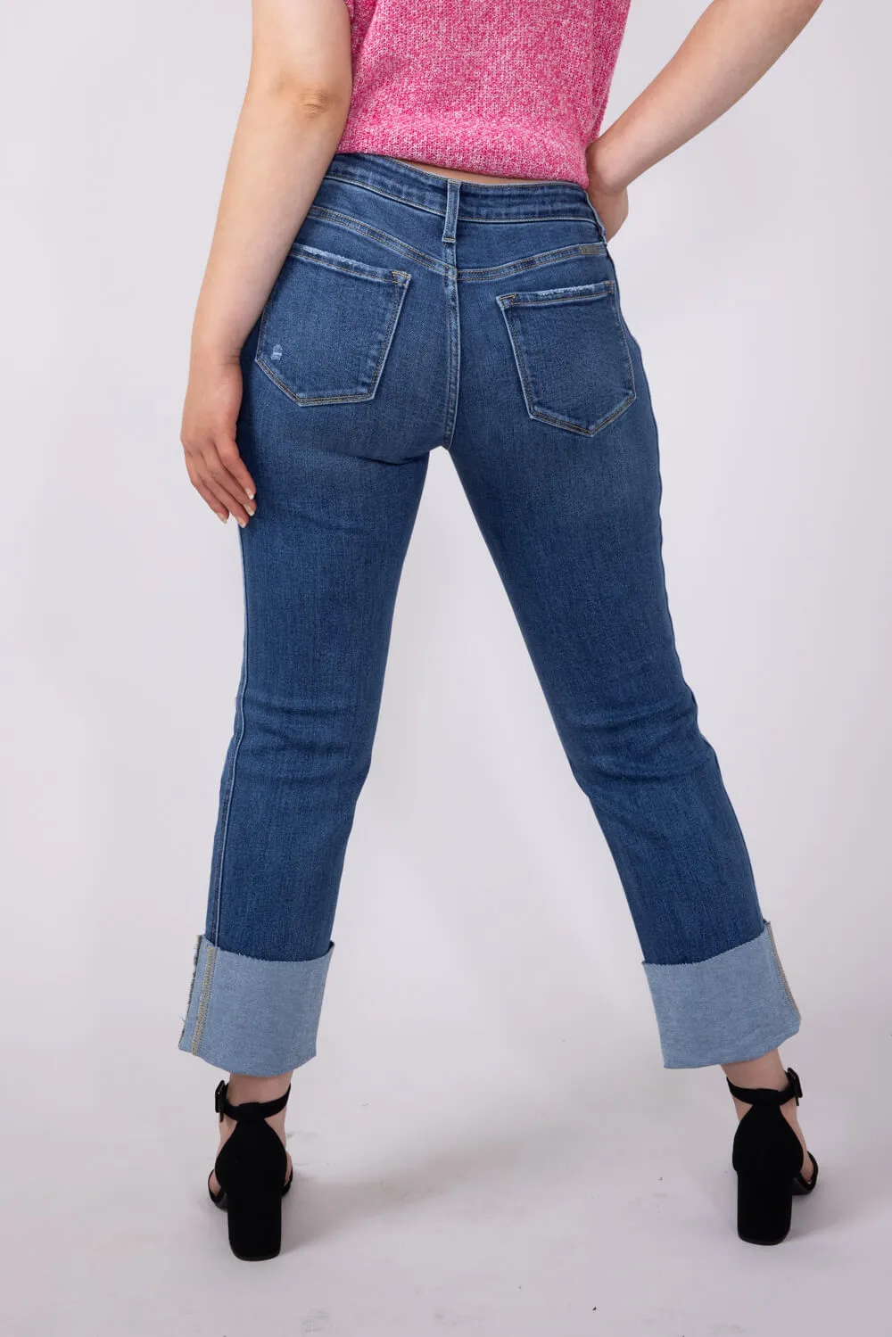 KanCan Mid Rise Cuffed Straight Jeans for Women | KC7478D