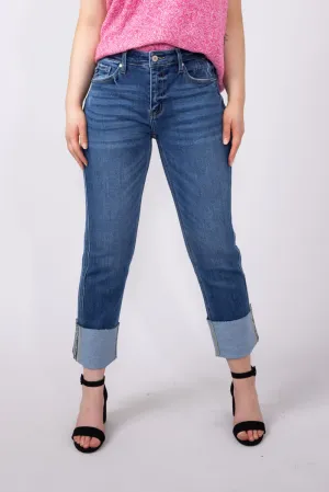 KanCan Mid Rise Cuffed Straight Jeans for Women | KC7478D