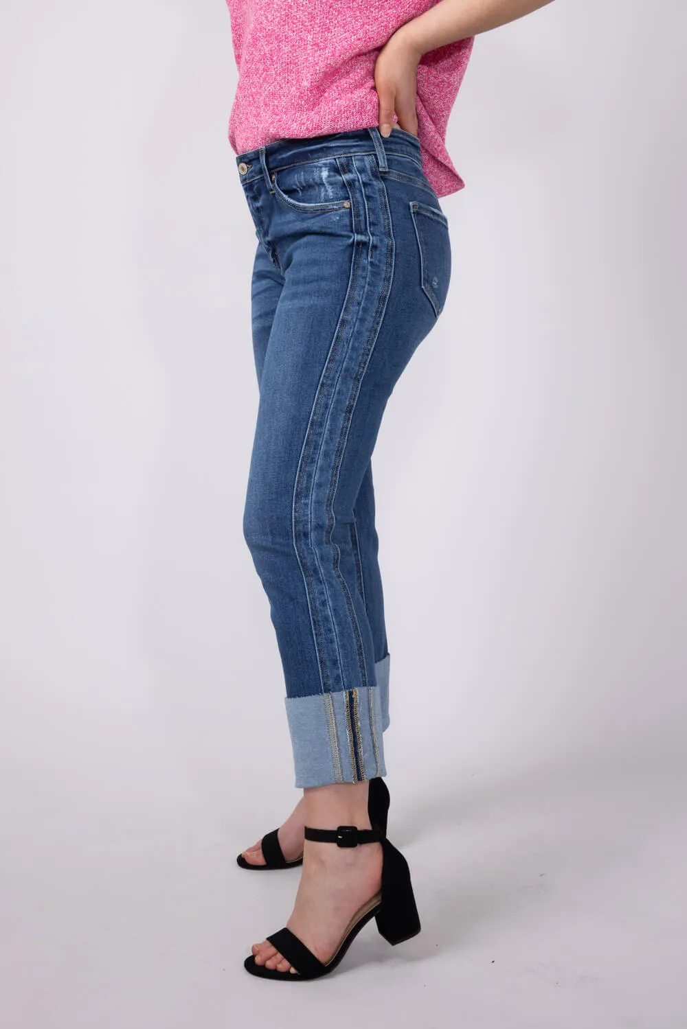 KanCan Mid Rise Cuffed Straight Jeans for Women | KC7478D