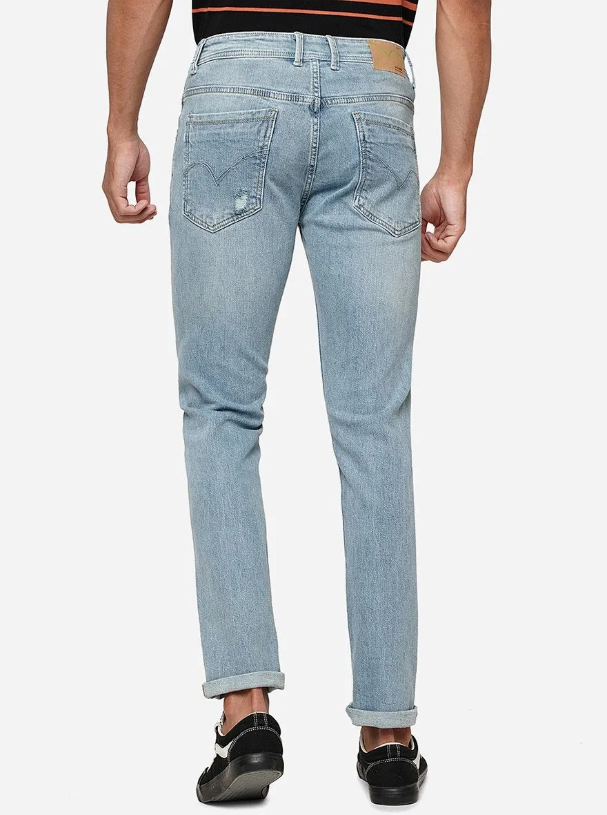 Light Blue Solid Slim Fit Jeans | JadeBlue