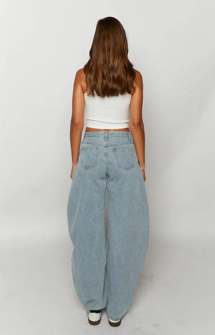 Lioness Washed Blue Denim Horseshoe Jeans