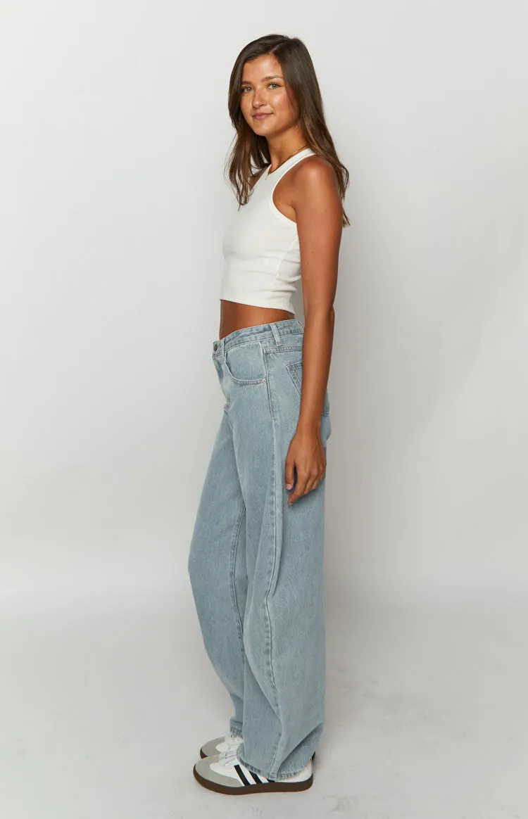Lioness Washed Blue Denim Horseshoe Jeans