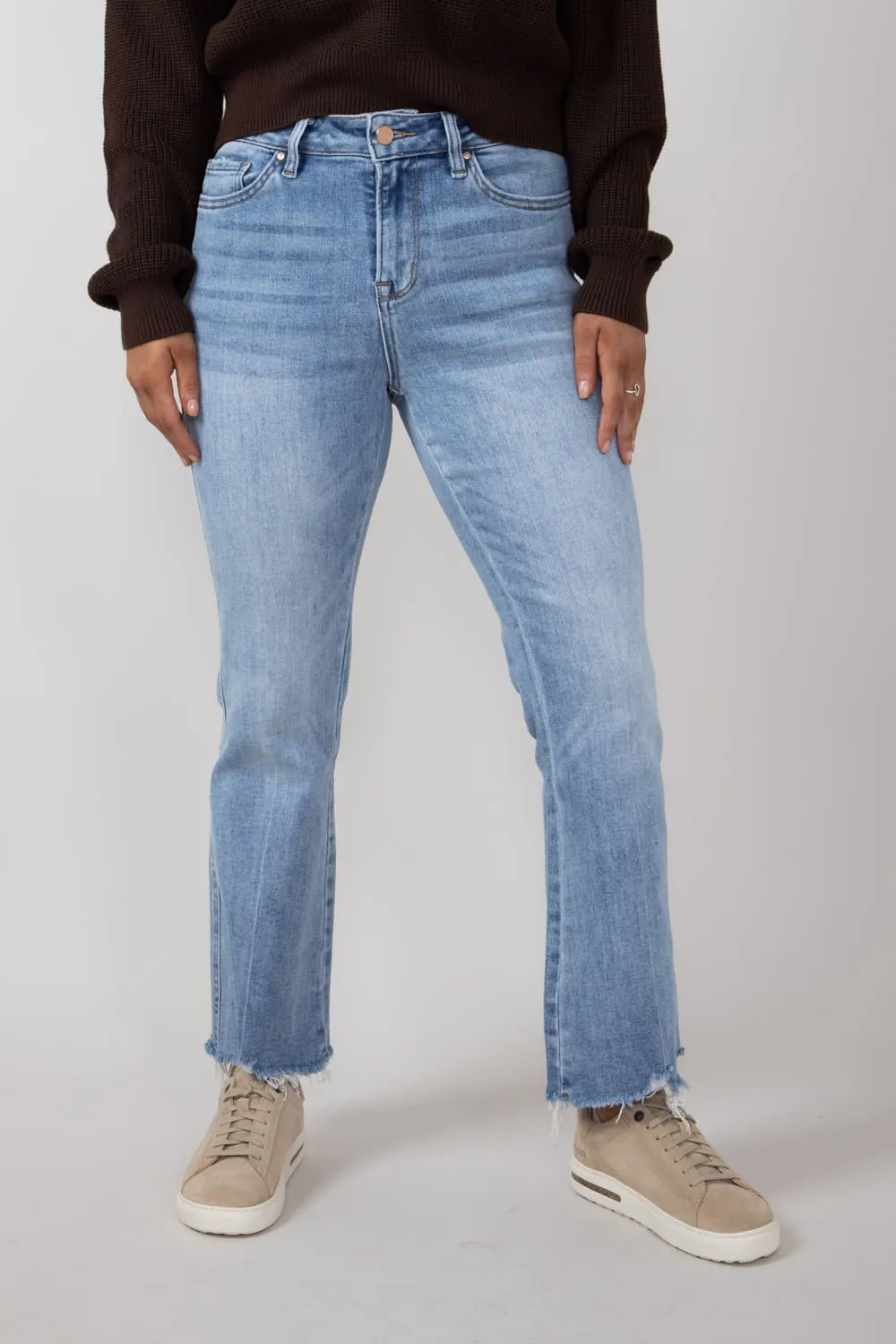 Mica High Rise Crop Flare Shark Hem Jeans for Women | MDP-F124