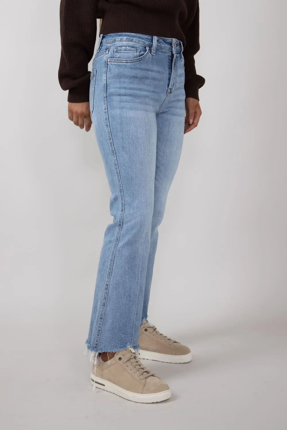 Mica High Rise Crop Flare Shark Hem Jeans for Women | MDP-F124