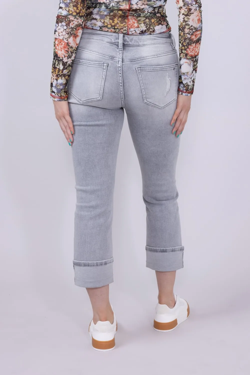 Mica Mid Rise Cuffed Straight Jeans for Women in Grey | MDP-T3385