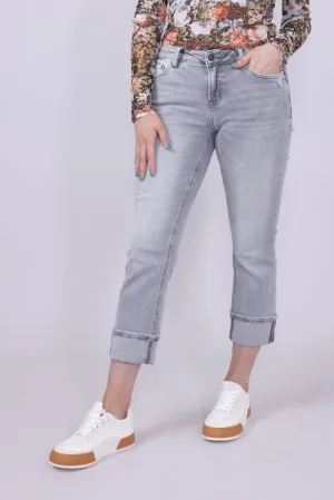 Mica Mid Rise Cuffed Straight Jeans for Women in Grey | MDP-T3385