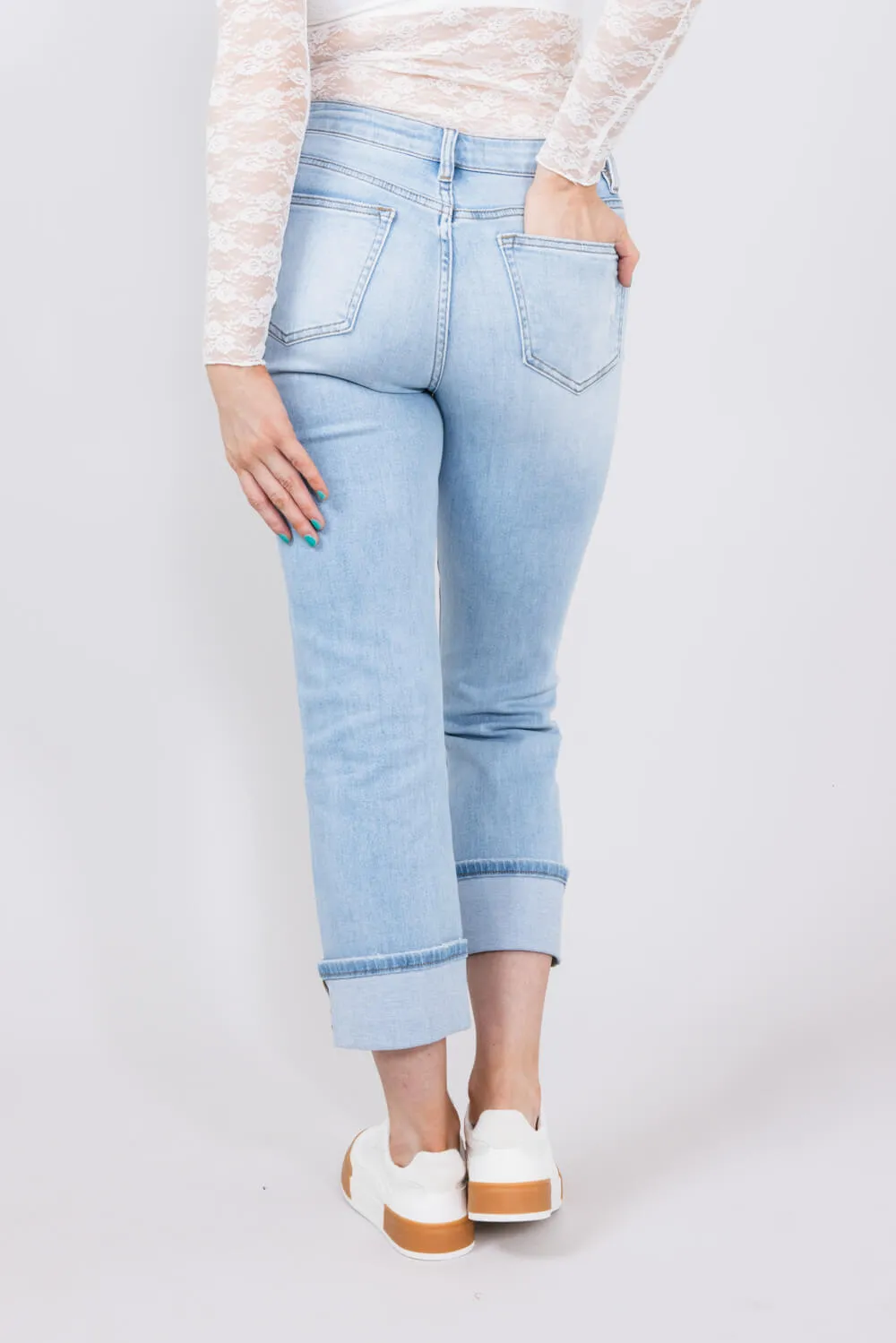Mica Mid Rise Cuffed Straight Jeans for Women | MDP-T3384