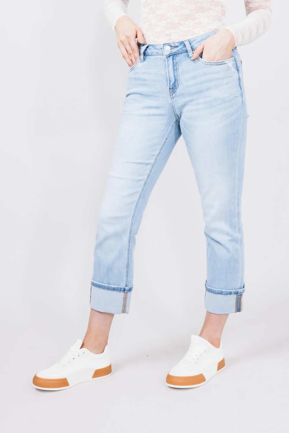 Mica Mid Rise Cuffed Straight Jeans for Women | MDP-T3384