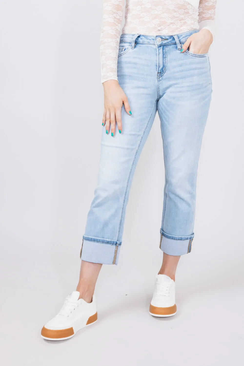 Mica Mid Rise Cuffed Straight Jeans for Women | MDP-T3384