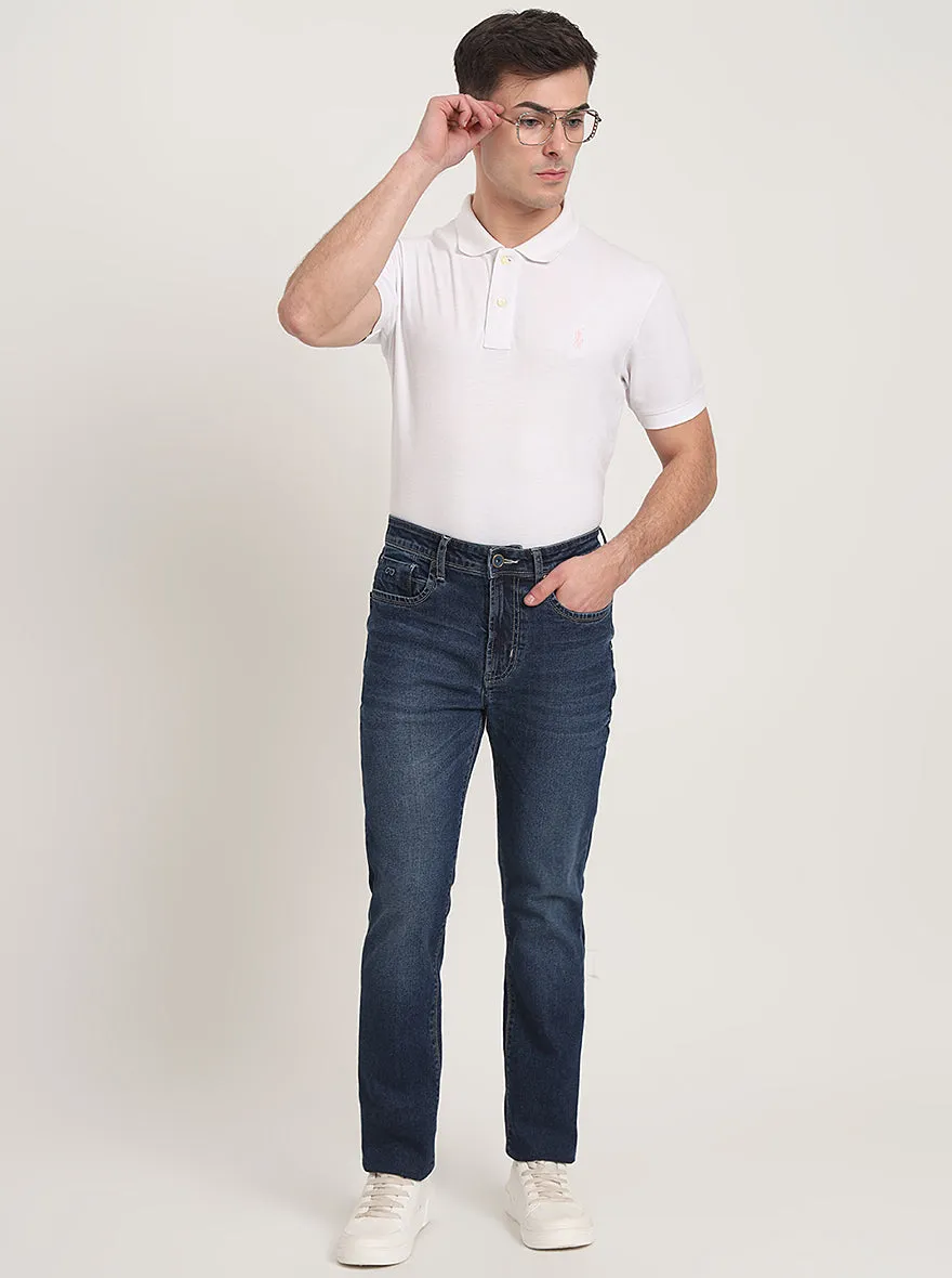 Mid Indigo Blue Washed Straight Fit Jeans | JadeBlue