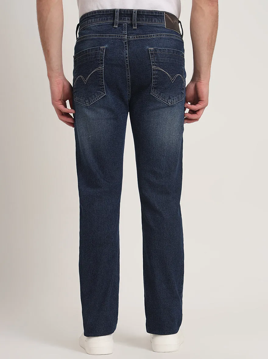 Mid Indigo Blue Washed Straight Fit Jeans | JadeBlue