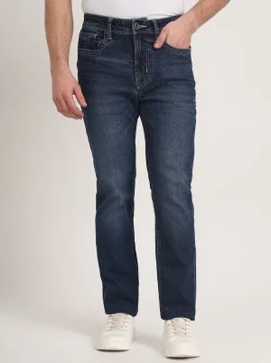 Mid Indigo Blue Washed Straight Fit Jeans | JadeBlue